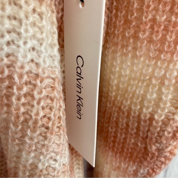 Calvin Klein Mock Neck Pink Striped Sweater Mohair Wool Acrylic Blend Oversized - Picture 8 of 9